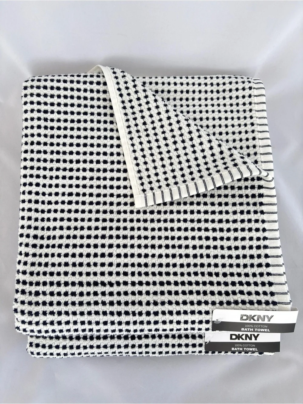 NWT DKNY Set of 8 Black and White Checkerboard 100% Cotton Bath & Hand Towels